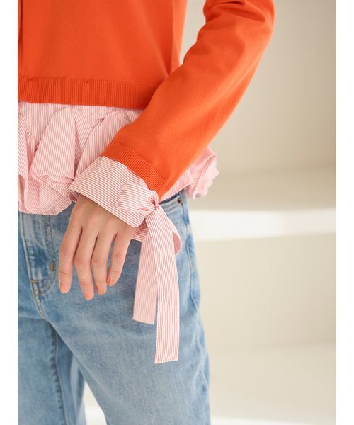 SNIDEL（スナイデル）の「シャツドッキングヘムボリュームニットプルオーバー（ニット/セーター・レディース・その他/アイボリー/ネイビー/オレンジ・F）」の18枚目の写真