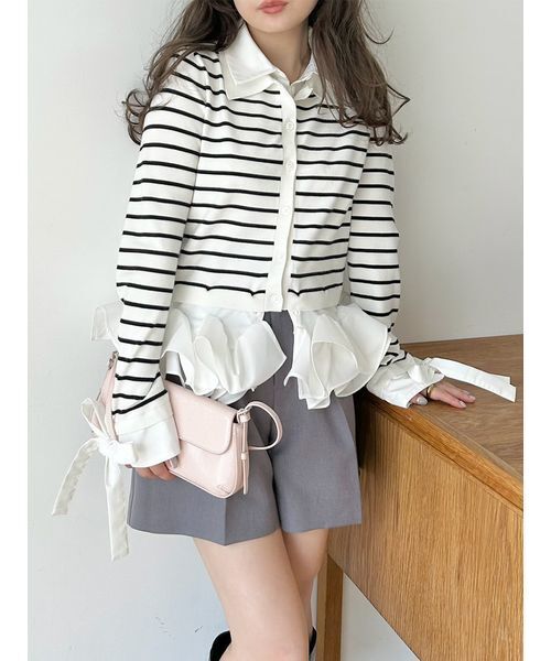 SNIDEL（スナイデル）の「シャツドッキングヘムボリュームニットプルオーバー（ニット/セーター・レディース・その他/アイボリー/ネイビー/オレンジ・F）」の10枚目の写真