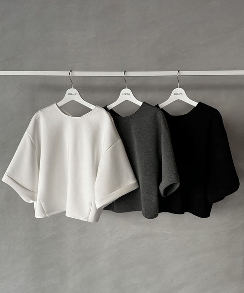 ELFRANK（エルフランク）の「ダンボール ハーフスリーブ ドルマン トップス プルオーバー 半袖《着用動画あり》（Tシャツ/カットソー・レディース・ブラック/グレー/オフホワイト・L/M）」の6枚目の写真