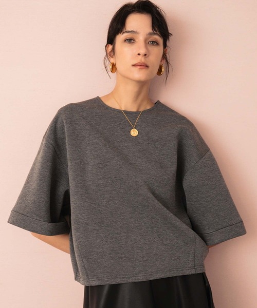 ELFRANK（エルフランク）の「ダンボール ハーフスリーブ ドルマン トップス プルオーバー 半袖《着用動画あり》（Tシャツ/カットソー・レディース・ブラック/グレー/オフホワイト・L/M）」の7枚目の写真