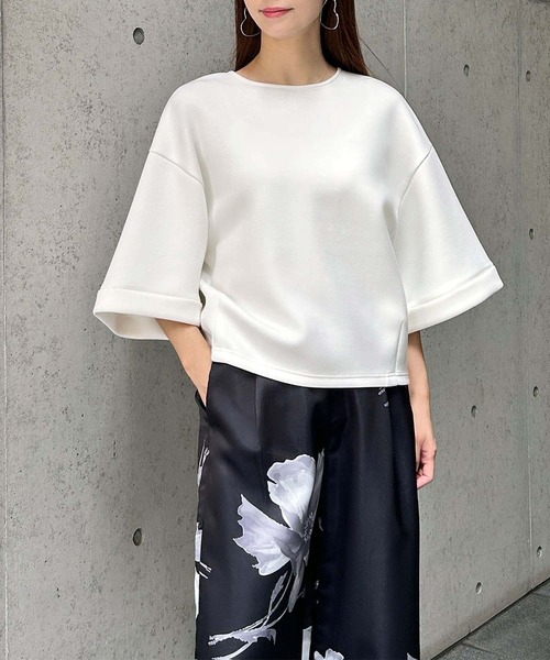 ELFRANK（エルフランク）の「ダンボール ハーフスリーブ ドルマン トップス プルオーバー 半袖《着用動画あり》（Tシャツ/カットソー・レディース・ブラック/グレー/オフホワイト・L/M）」の19枚目の写真