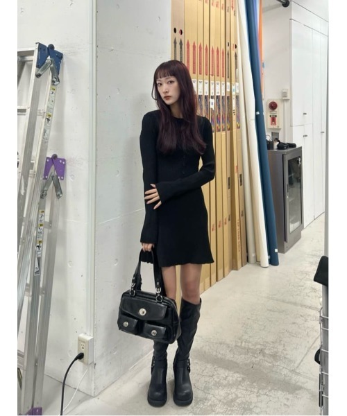 SLY（スライ）の「【2026SS新作】FRONT BUTTON FRILL S/OP フロントボタンフリルショートワンピース 冬服 春服（ワンピース・レディース・ブラック/ブラウン・2/1）」の12枚目の写真