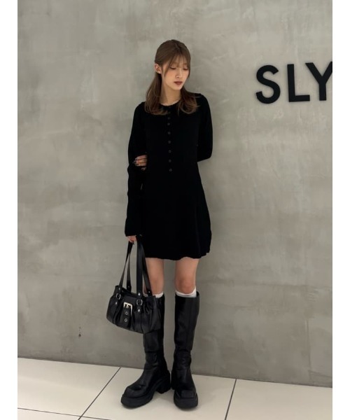 SLY（スライ）の「【2026SS新作】FRONT BUTTON FRILL S/OP フロントボタンフリルショートワンピース 冬服 春服（ワンピース・レディース・ブラック/ブラウン・2/1）」の13枚目の写真