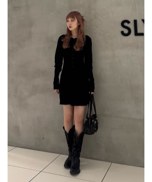 SLY（スライ）の「【2026SS新作】FRONT BUTTON FRILL S/OP フロントボタンフリルショートワンピース 冬服 春服（ワンピース・レディース・ブラック/ブラウン・2/1）」の14枚目の写真