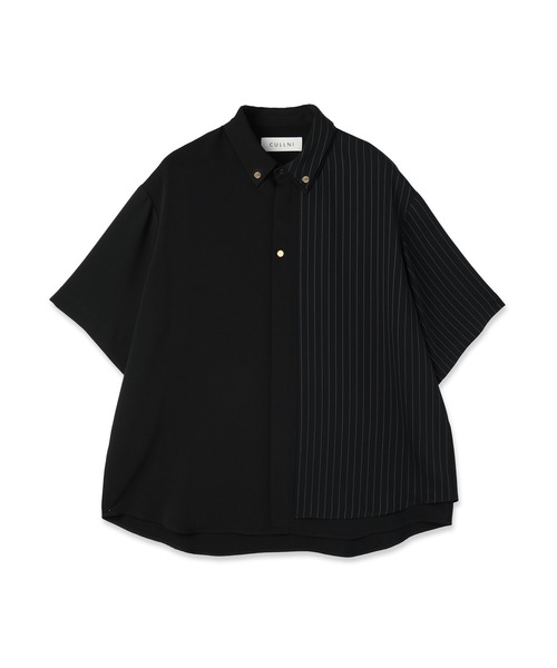 CULLNI/クルニ　タイロッケンシャツ サイズ2ブラック半袖シャツ Double Cloth Layered Bi-Color Short Sleeve Shirt（シャツ/ブラウス