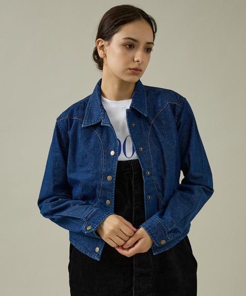 Rouge vif la cle（ルージュヴィフラクレ）の「【157 woadblue/イチゴーナナ ウォードブルー】サークルスナップジャケット/デニム/ジャケット/コットン【WEB限定】（デニムジャケット・レディース・インディゴブルー/ブラック・M/S）」の7枚目の写真