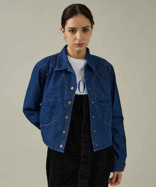 Rouge vif la cle（ルージュヴィフラクレ）の「【157 woadblue/イチゴーナナ ウォードブルー】サークルスナップジャケット/デニム/ジャケット/コットン【WEB限定】（デニムジャケット・レディース・インディゴブルー/ブラック・M/S）」の8枚目の写真