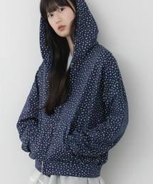 HEILIS（ヘイリス）の「花柄ダブルジップパーカー / グレー ネイビー プリント 花柄 ガーリー カジュアル 韓国 ノームコア シティガール トレンド トップス 長袖 春服 秋服 冬服 シンプル 羽織り 前開き 紫外線対策 冷房対策（パーカー）」