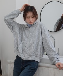 HEILIS（ヘイリス）の「花柄ダブルジップパーカー / グレー ネイビー プリント 花柄 ガーリー カジュアル 韓国 ノームコア シティガール トレンド トップス 長袖 春服 秋服 冬服 シンプル 羽織り 前開き 紫外線対策 冷房対策（パーカー）」