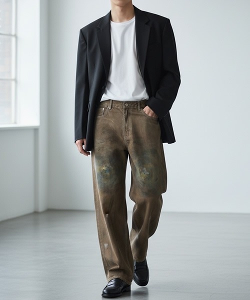 Theater code(シアターコード)の「DIRTY-Washed Vintage-Style 5-Pocket Wide-Leg Denim Pants / DIRTY加工 ヴィンテージライク 5ポケットワイドデニムパンツ 秋 秋服メンズ 2026年秋冬(デニムパンツ・メンズ・ブラウン・M/L)」の22枚目の写真