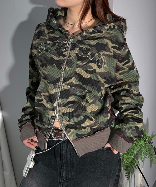 sedacle girl（セダクルガール）の「アップリケロゴサーマルパーカー（パーカー・レディース・カーキ/チャコールグレー/ネイビー/レオパード・MEDIUM/SMALL）」の3枚目の写真