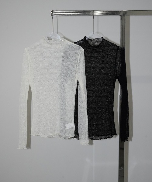 chuclla(チュクラ)の「シアーメッシュハイネックトップス chw26s090(Tシャツ/カットソー・レディース・ブラック/ホワイト・FREE)」の18枚目の写真