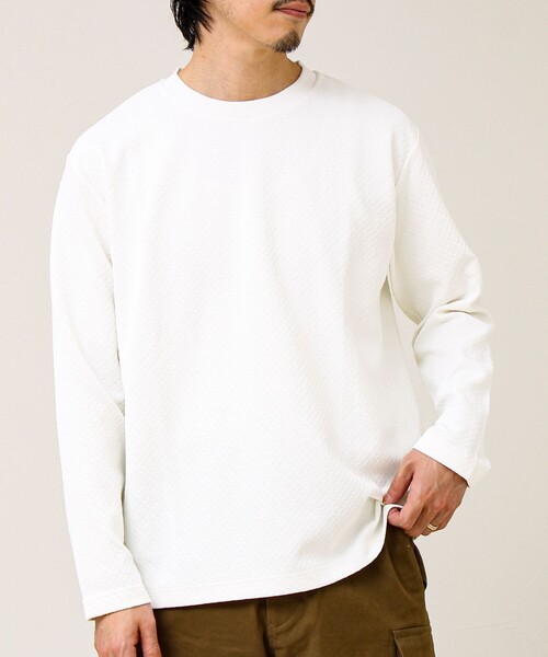 GLOSTER(グロスター)の「【素材で魅せる】フクレリンクスジャガードロンT(Tシャツ/カットソー・メンズ・ホワイト/ブラック/ブルー・L/M/S)」の2枚目の写真