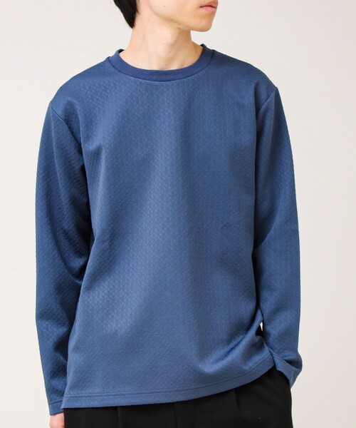 GLOSTER(グロスター)の「【素材で魅せる】フクレリンクスジャガードロンT(Tシャツ/カットソー・メンズ・ホワイト/ブラック/ブルー・L/M/S)」の3枚目の写真