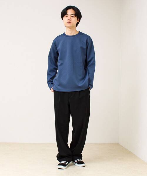 GLOSTER(グロスター)の「【素材で魅せる】フクレリンクスジャガードロンT(Tシャツ/カットソー・メンズ・ホワイト/ブラック/ブルー・L/M/S)」の8枚目の写真