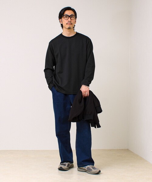 GLOSTER(グロスター)の「【素材で魅せる】フクレリンクスジャガードロンT(Tシャツ/カットソー・メンズ・ホワイト/ブラック/ブルー・L/M/S)」の7枚目の写真