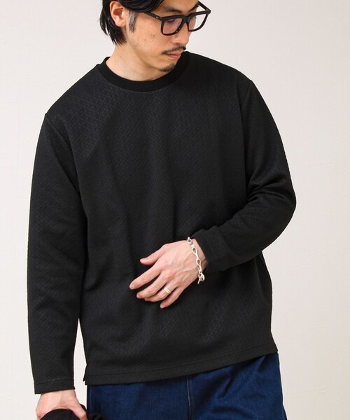 GLOSTER(グロスター)の「【素材で魅せる】フクレリンクスジャガードロンT(Tシャツ/カットソー・メンズ・ホワイト/ブラック/ブルー・L/M/S)」の6枚目の写真