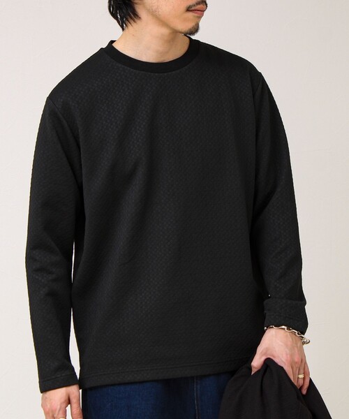 GLOSTER(グロスター)の「【素材で魅せる】フクレリンクスジャガードロンT(Tシャツ/カットソー・メンズ・ホワイト/ブラック/ブルー・L/M/S)」の5枚目の写真