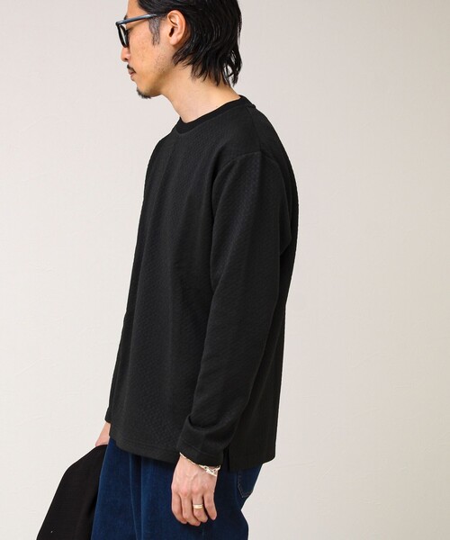 GLOSTER(グロスター)の「【素材で魅せる】フクレリンクスジャガードロンT(Tシャツ/カットソー・メンズ・ホワイト/ブラック/ブルー・L/M/S)」の4枚目の写真
