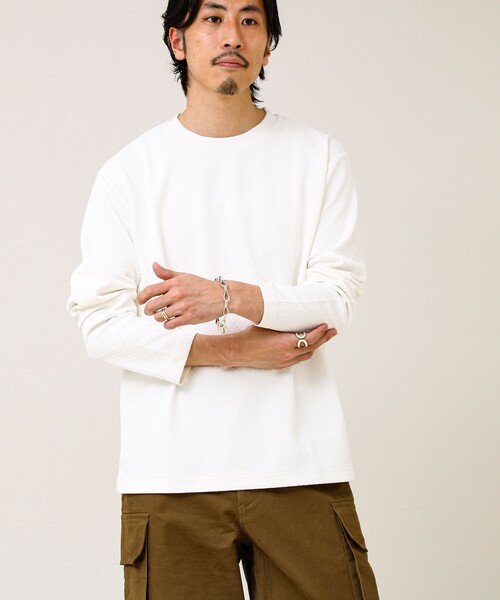 GLOSTER(グロスター)の「【素材で魅せる】フクレリンクスジャガードロンT(Tシャツ/カットソー・メンズ・ホワイト/ブラック/ブルー・L/M/S)」の22枚目の写真
