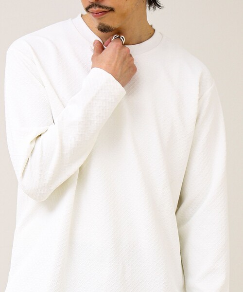GLOSTER(グロスター)の「【素材で魅せる】フクレリンクスジャガードロンT(Tシャツ/カットソー・メンズ・ホワイト/ブラック/ブルー・L/M/S)」の20枚目の写真
