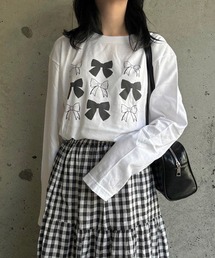 モノクロリボンいっぱいロンT／長袖Tシャツ