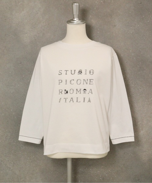STUDIO PICONE(スタジオピッコーネ)の「ラメ刺繍UV速乾七分袖プルオーバー(Tシャツ/カットソー・レディース・ベージュ/ホワイト×グレー/ホワイト×ピンク/グレー・LL/L/M)」の8枚目の写真
