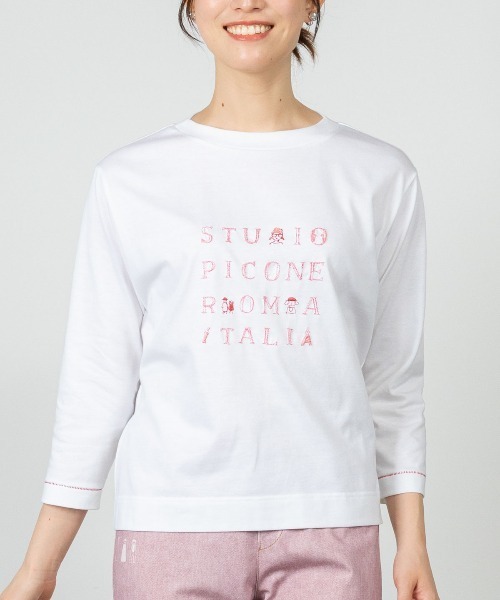 STUDIO PICONE(スタジオピッコーネ)の「ラメ刺繍UV速乾七分袖プルオーバー(Tシャツ/カットソー・レディース・ベージュ/ホワイト×グレー/ホワイト×ピンク/グレー・LL/L/M)」の12枚目の写真