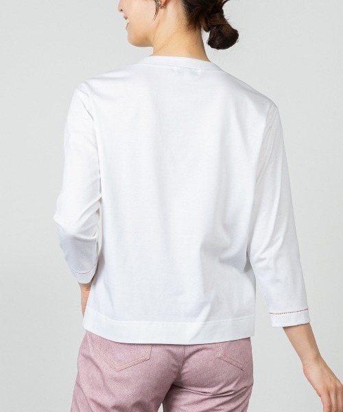 STUDIO PICONE(スタジオピッコーネ)の「ラメ刺繍UV速乾七分袖プルオーバー(Tシャツ/カットソー・レディース・ベージュ/ホワイト×グレー/ホワイト×ピンク/グレー・LL/L/M)」の14枚目の写真