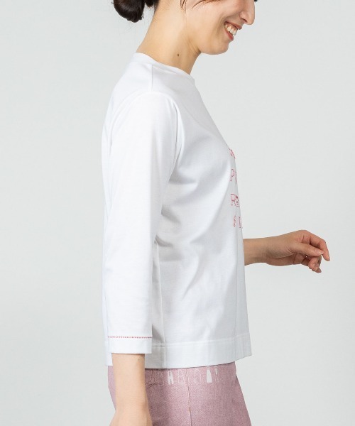 STUDIO PICONE(スタジオピッコーネ)の「ラメ刺繍UV速乾七分袖プルオーバー(Tシャツ/カットソー・レディース・ベージュ/ホワイト×グレー/ホワイト×ピンク/グレー・LL/L/M)」の15枚目の写真