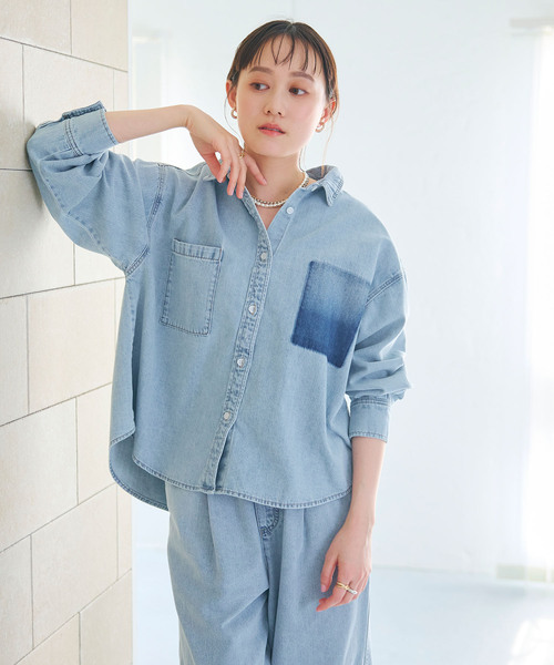 CROSS FUNCTION（クロスファンクション）の「《撥水》FRESH DENIM ポケットデザインデニムシャツ【CROSS FUNCTION/クロスファンクション】（シャツ/ブラウス・レディース・サックスブルー/インディゴブルー・LL/L/M）」の3枚目の写真