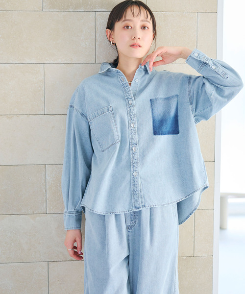 CROSS FUNCTION（クロスファンクション）の「《撥水》FRESH DENIM ポケットデザインデニムシャツ【CROSS FUNCTION/クロスファンクション】（シャツ/ブラウス・レディース・サックスブルー/インディゴブルー・LL/L/M）」の5枚目の写真