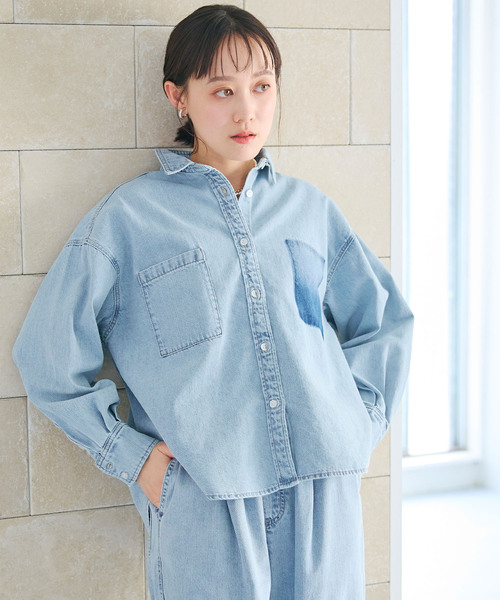 CROSS FUNCTION（クロスファンクション）の「《撥水》FRESH DENIM ポケットデザインデニムシャツ【CROSS FUNCTION/クロスファンクション】（シャツ/ブラウス・レディース・サックスブルー/インディゴブルー・LL/L/M）」の6枚目の写真