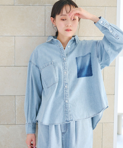 CROSS FUNCTION（クロスファンクション）の「《撥水》FRESH DENIM ポケットデザインデニムシャツ【CROSS FUNCTION/クロスファンクション】（シャツ/ブラウス・レディース・サックスブルー/インディゴブルー・LL/L/M）」の7枚目の写真