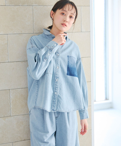 CROSS FUNCTION（クロスファンクション）の「《撥水》FRESH DENIM ポケットデザインデニムシャツ【CROSS FUNCTION/クロスファンクション】（シャツ/ブラウス・レディース・サックスブルー/インディゴブルー・LL/L/M）」の8枚目の写真