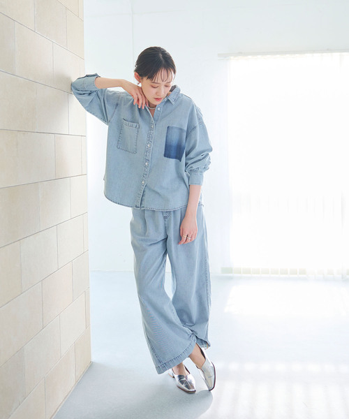 CROSS FUNCTION（クロスファンクション）の「《撥水》FRESH DENIM ポケットデザインデニムシャツ【CROSS FUNCTION/クロスファンクション】（シャツ/ブラウス・レディース・サックスブルー/インディゴブルー・LL/L/M）」の9枚目の写真