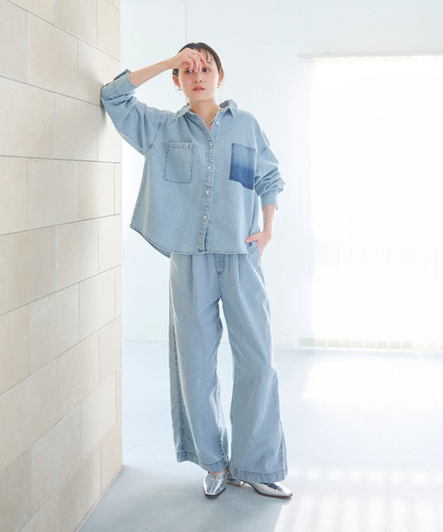 CROSS FUNCTION（クロスファンクション）の「《撥水》FRESH DENIM ポケットデザインデニムシャツ【CROSS FUNCTION/クロスファンクション】（シャツ/ブラウス・レディース・サックスブルー/インディゴブルー・LL/L/M）」の10枚目の写真
