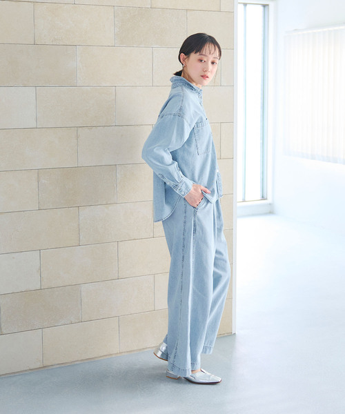 CROSS FUNCTION（クロスファンクション）の「《撥水》FRESH DENIM ポケットデザインデニムシャツ【CROSS FUNCTION/クロスファンクション】（シャツ/ブラウス・レディース・サックスブルー/インディゴブルー・LL/L/M）」の12枚目の写真