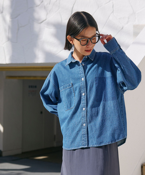 CROSS FUNCTION（クロスファンクション）の「《撥水》FRESH DENIM ポケットデザインデニムシャツ【CROSS FUNCTION/クロスファンクション】（シャツ/ブラウス・レディース・サックスブルー/インディゴブルー・LL/L/M）」の14枚目の写真