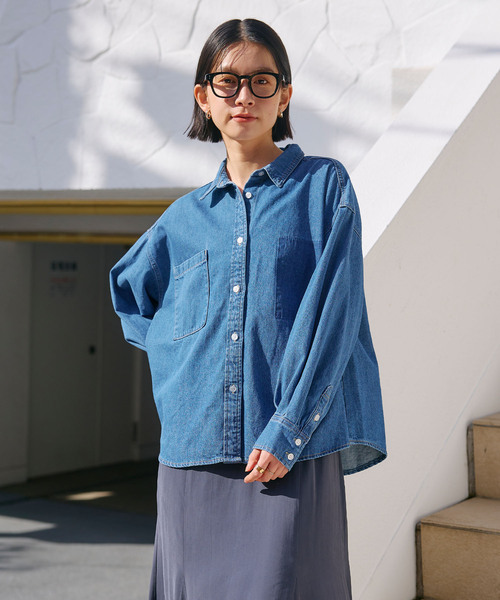 CROSS FUNCTION（クロスファンクション）の「《撥水》FRESH DENIM ポケットデザインデニムシャツ【CROSS FUNCTION/クロスファンクション】（シャツ/ブラウス・レディース・サックスブルー/インディゴブルー・LL/L/M）」の16枚目の写真