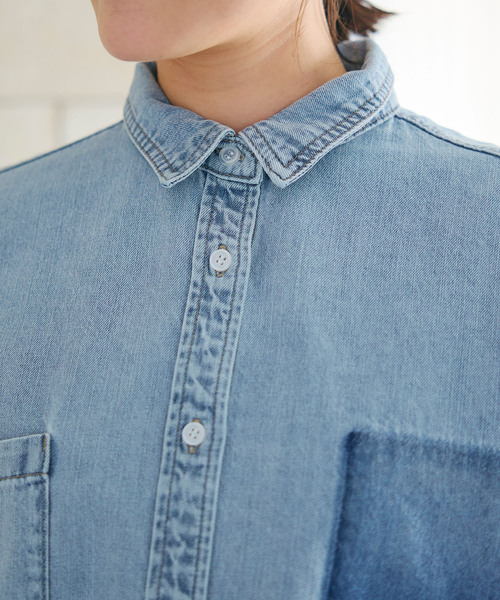 CROSS FUNCTION（クロスファンクション）の「《撥水》FRESH DENIM ポケットデザインデニムシャツ【CROSS FUNCTION/クロスファンクション】（シャツ/ブラウス・レディース・サックスブルー/インディゴブルー・LL/L/M）」の21枚目の写真