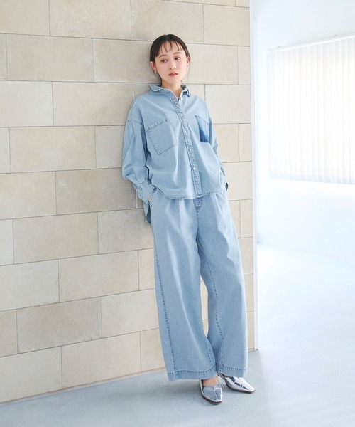 CROSS FUNCTION(クロスファンクション)の「《撥水》FRESH DENIM ポケットデザインデニムシャツ【CROSS FUNCTION/クロスファンクション】(シャツ/ブラウス・レディース・サックスブルー/インディゴブルー・LL/L/M)」の9枚目の写真