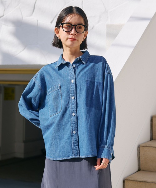 CROSS FUNCTION(クロスファンクション)の「《撥水》FRESH DENIM ポケットデザインデニムシャツ【CROSS FUNCTION/クロスファンクション】(シャツ/ブラウス・レディース・サックスブルー/インディゴブルー・LL/L/M)」の12枚目の写真