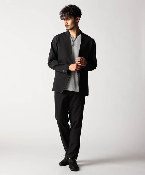 NICOLE CLUB FOR MEN（ニコルクラブフォーメン）の「サッカーチェック　ノーカラージャケット（その他アウター・メンズ・ネイビー/ブラック・MEDIUM/LARGE/X-LARGE）」の21枚目の写真