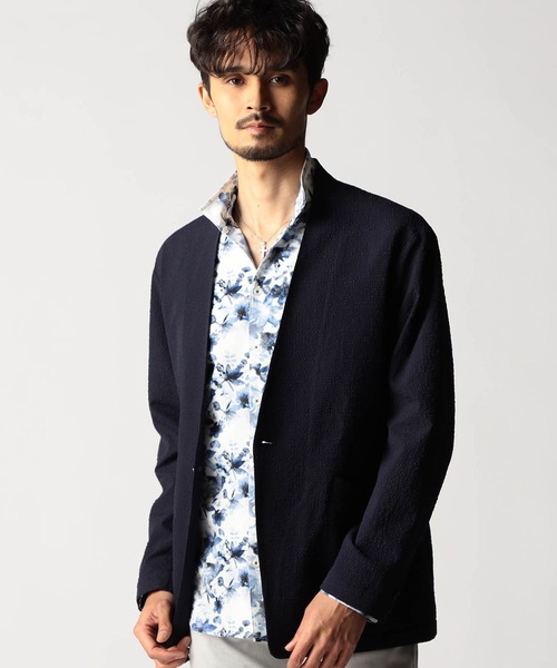 NICOLE CLUB FOR MEN（ニコルクラブフォーメン）の「サッカーチェック　ノーカラージャケット（その他アウター・メンズ・ネイビー/ブラック・MEDIUM/LARGE/X-LARGE）」の2枚目の写真