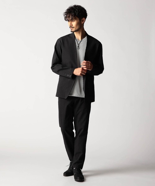 NICOLE CLUB FOR MEN（ニコルクラブフォーメン）の「サッカーチェック　ノーカラージャケット（その他アウター・メンズ・ネイビー/ブラック・MEDIUM/LARGE/X-LARGE）」の3枚目の写真