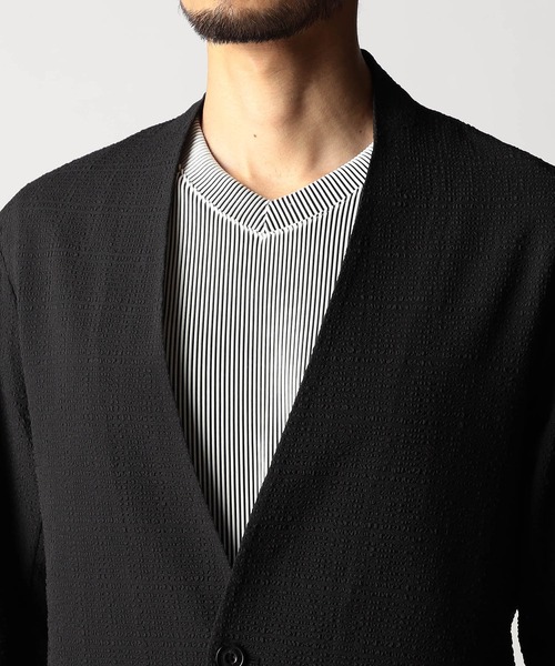 NICOLE CLUB FOR MEN（ニコルクラブフォーメン）の「サッカーチェック　ノーカラージャケット（その他アウター・メンズ・ネイビー/ブラック・MEDIUM/LARGE/X-LARGE）」の7枚目の写真