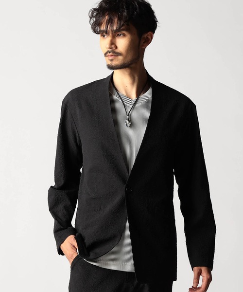 NICOLE CLUB FOR MEN（ニコルクラブフォーメン）の「サッカーチェック　ノーカラージャケット（その他アウター・メンズ・ネイビー/ブラック・MEDIUM/LARGE/X-LARGE）」の18枚目の写真