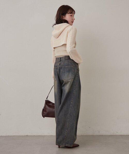 mline（エムライン）の「[mline]ショートニット フーディーSET（ニット/セーター・レディース・チャコールグレー/アイボリー・FREE）」の6枚目の写真