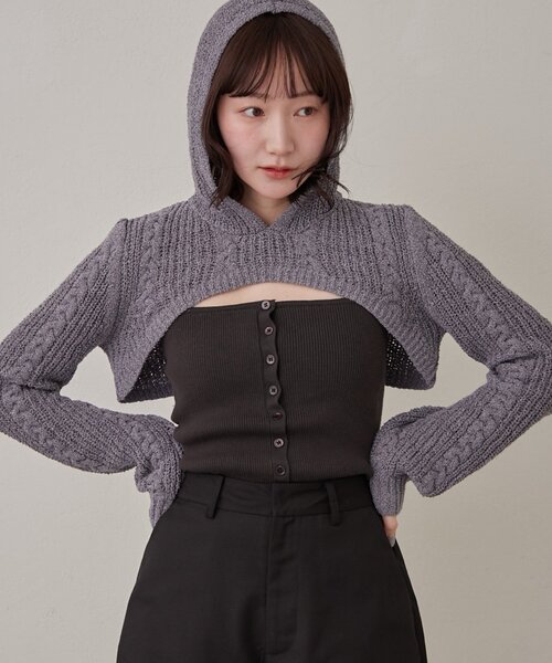 mline（エムライン）の「[mline]ショートニット フーディーSET（ニット/セーター・レディース・チャコールグレー/アイボリー・FREE）」の8枚目の写真